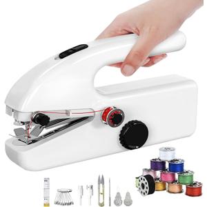 Handheld Sewing Machine for Beginner, Portable Mini Small Sewing Machine with Sewing Kit, DIY Home Travel Electric Machine for adult and kid outdoor(White)