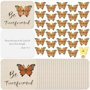 20  Sets Butterfly Pins on Cards Bulk Religious Bible Verse Monarch Butterfly Brooch with Be Transformed Card, Christian Cross Lapel Pins for Women Church Mothers Gifts Sunday School Party Favor