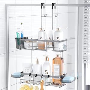 Aitatty Hanging Shower Caddy Over Door: Silver Rustproof Shower Organizer over the Door - No Drilling Bathroom Rack for Inside Shower