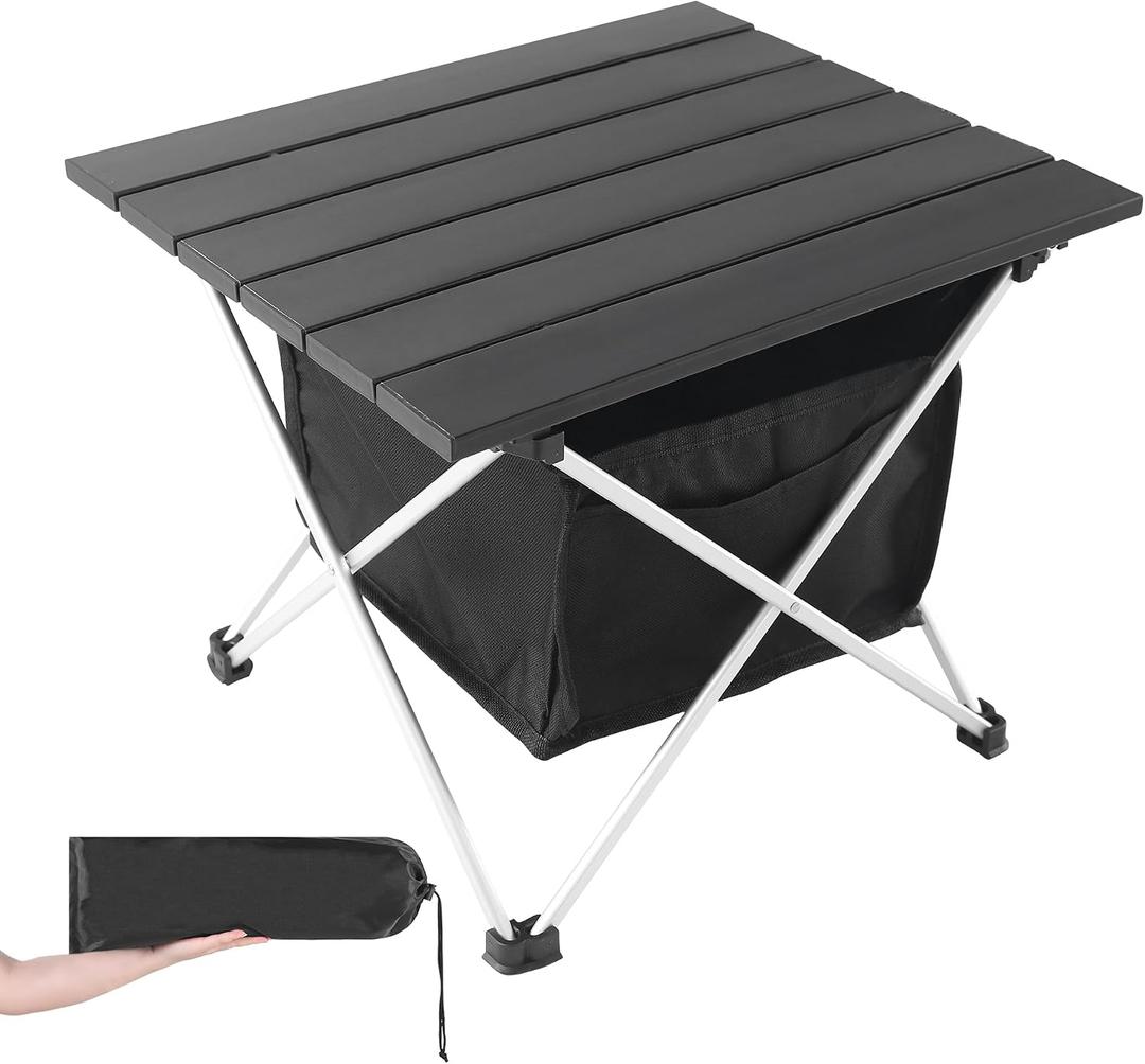 Grope Portable Camping Table Ultralight Aluminum Camp Table with Storage Bag,Beach Table for Sand with Carrying Bag,Prefect for Outdoor,Picnic,BBQ,Cooking,Festival (Black with Storage Bag-M), Medium
