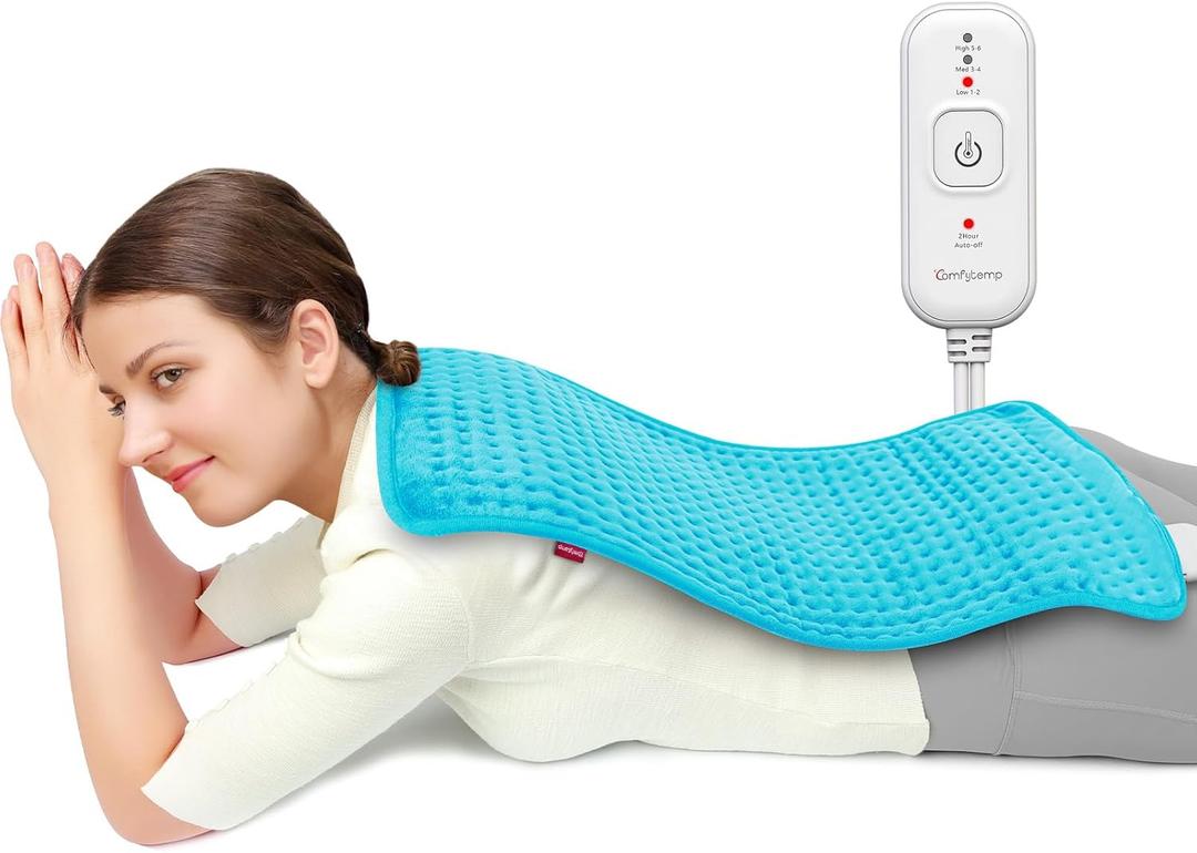 Comfytemp Heating Pad for Back & Period, FSA Eligible Electric Large Heat Pad, 2H Auto Off, Birthday Gifts for Women Mom Dad, HSA Moist Neck Shoulder Legs Knee Heated Pad Washable, 12"x24", Sky Blue