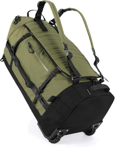 Rolling Duffle Bag with Wheels,86L 30”Carry on Luggage with Wheels,Folding Travel Bag,Duffle Backpack with Separate Shoe Compartment (Green)