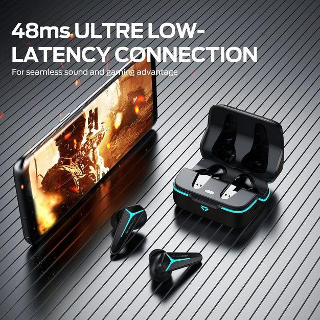 Monster Mission V1 Gaming Earbuds, Bluetooth 5.3, Noise Cancelling, True Wireless, Low Latency, Music/Game Modes