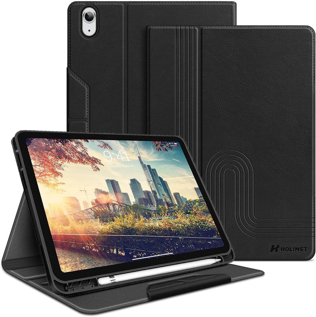 H HOLIMET Case for iPad (A16) 11th (11'')/ 10th Generation (10.9'') Vegan Leather with Built-in Pencil Holder Auto Sleep/Wake Function, Black