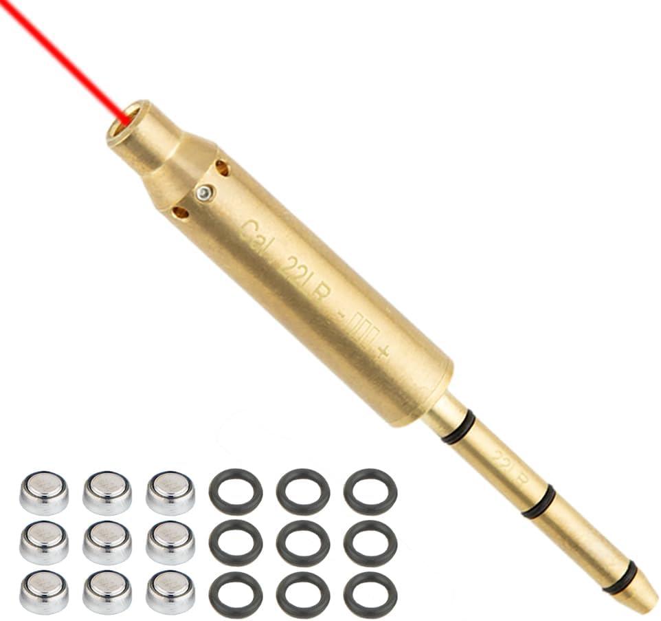 2 x .22LR Laser Bore Sight End Barrel, Red Dot Boresighter(3 Set Batteries)