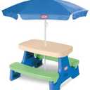 Little Tikes Easy Store Jr. Picnic Table with Umbrella - Blue / Green, 27.25''L x 27.00''W x 18.25''H