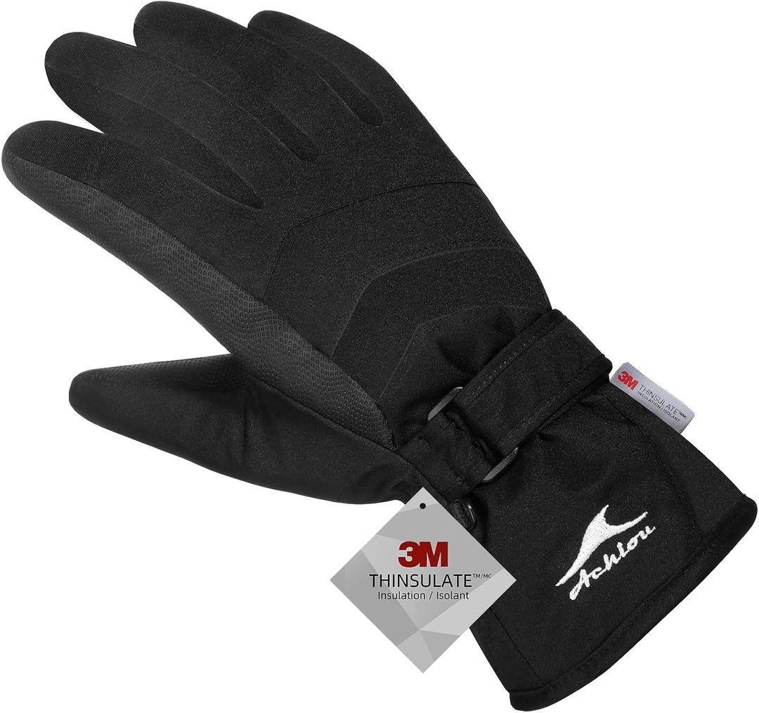 Achiou Ski Snow Gloves Winter Warm 3M Thinsulate Waterproof Touchscreen Men Women (Small, Black)