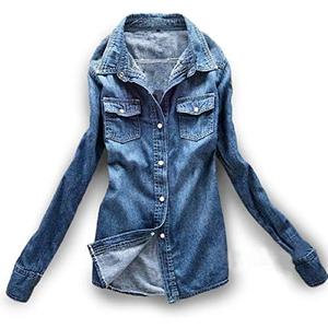 AvaCostume Women's Long Sleeve Double Pocket Slim-fit Jean Denim Shirt,  M AvaCostume Women's Long Sleeve Double Pocket Slim-fit Jean Denim Shirt,  M