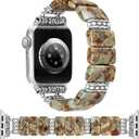 Beaded Natural Stone Bracelet Band Women Compatible with Apple Watch 42(S3/2/1) 44/45/46/49mm Boho Elastic Western Vintage Imperial Stone Strap for iWatch Series 11/10/9/8/7/6/5/4/SE/Ultra