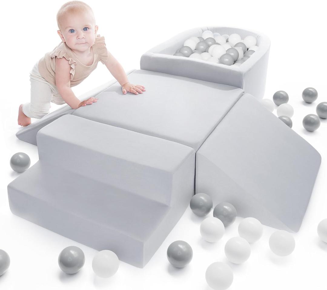 ZICOTO Fun Climbing Toy Set for Toddlers Aged 1-3 - The Perfect Set incl. Ball Pit & Climbing Blocks for Unlimited Indoor Fun - Soft Foam Play Gym for Baby/Kids to Safely Learn New Skills Inside
