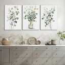3Pcs Botanical Canvas Wall Art Sage Green Eucalyptus Leaves Painting Picture Wall Decor Plant Watercolor Poster Print Artwork for Living Room Bedroom Bathroom Home Decoration
