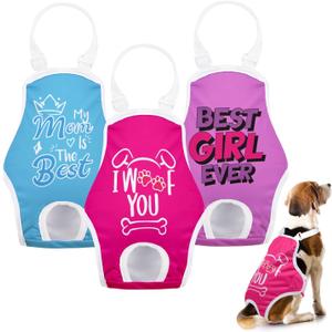 Dog Diapers Sanitary Panties with Adjustable Suspender, 3 Pack Washable Dog Period Diapers, Reusable Doggie Underwear for Puppy in Heat (My Mom is The Best, Medium)
