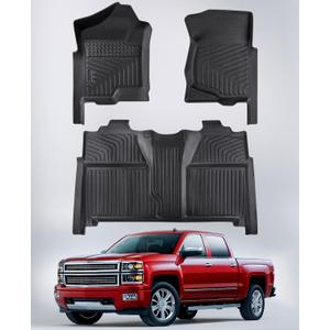Car Floor Mats for Chevy Silverado & for GMC Sierra: 1500 Accessories Crewcab 2007-2013, 2500HD/3500HD Crewcab Floor Liner for Silverado & for Sierra 2007-2014 (Not Hybrid), All Weather TPE Custom Mat