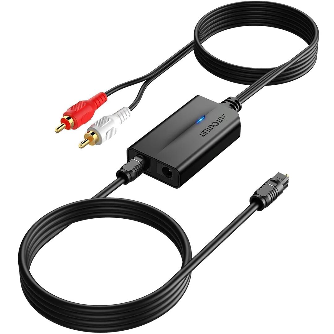AUTOUTLET 192kHz DAC Digital to Analog Audio Converter 7ft/2.1m Digital Audio Optical to RCA Male Cable for HDTV, DVD, Blu-Ray Players and Game Consoles, Male