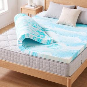 DUMOS Memory Foam Mattress Topper, Thick Gel Infused Bed Topper for Queen Size Bed, Soft Mattress Pads, Blue, 2 Inch