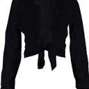 Sexy Tie Front Crop Top for Women Long Sleeve Graphic Tee Shirt Clubwear (XL, Black)