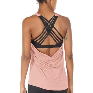 icyzone Yoga Tops Workouts Clothes Activewear Built in Bra Tank Tops for Women (M, Pale Blush)