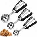 Cookie Scoop Set, 3Pcs Ice Cream Scoop, Cookie Scoops for Baking Set of 3, 18/8 Stainless Steel Cookie Scooper for Baking, Ice Cream Scooper with Trigger Release, Cookie Dough Scoop with Non-slip Grip (Silver)
