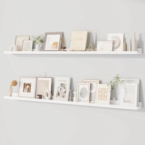 Dreamland Picture Ledge Shelf for Wall, Floating Shelves Set of 2,55 inch Long Floating Shelves with Lip for Living Room,Bedroom,Bathroom,Kitchen,White