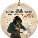 Welding Christmas Ornament 2025 - Patriotic Welder Gift for Men, Ironworker, Metal Worker - Welder Ornament for Men, Women, Dad, Brother, Husband, Ceramic Blue Collar Pride Holiday Decor Gifts