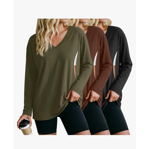 3 Pack Women's Oversize Nursing Shirts for Breastfeeding with Hidden Zippers Loose Fit Long Sleeve Maternity Tops, M
