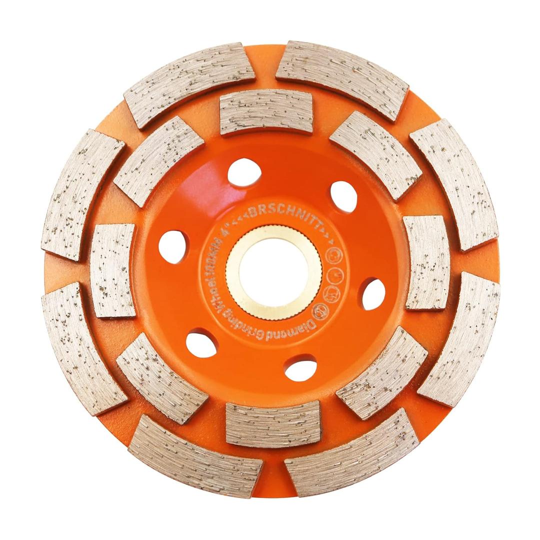 Concrete Diamond Grinding Cup Wheel, BRSCHNITT 4 inch Angle Grinder Diamond Double Row Cutting Wheel for Grinding/ Polishing/ Cleaning Surface Grinding Granite, Concrete, Stone, Cement, Marble, Rock (100mm)