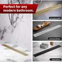 Sharp-tec 24 inch Linear Shower Drain, Gold Rectangular Floor Drain, V-Shape Design Drain Channel, 304 Stainless Steel, cUPC Certificated for Bathroom Shower Room (Drain Base is Not Included)