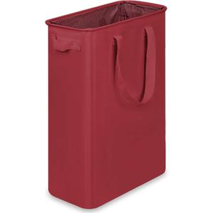 efluky Slim Laundry Basket, Narrow Laundry Hamper with Handles, Collapsible Dirty Clothes Hamper, Tall Laundry Bin for Laundry Room, Dorm and Bedroom, 48L (12.7 Gallon) Burgundy Red
