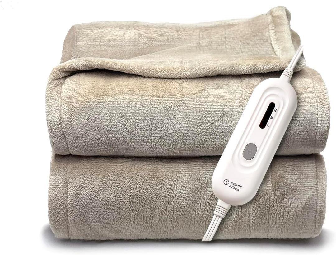 Tefici Electric Heated Blanket Twin,Super Cozy Soft 2-Layer Flannel 62" x 84" Heated Twin Size with 3 Heating Levels 8 Hours Auto Off, Machine Washable, ETL and FCC Certified, Home Office Use,Camel