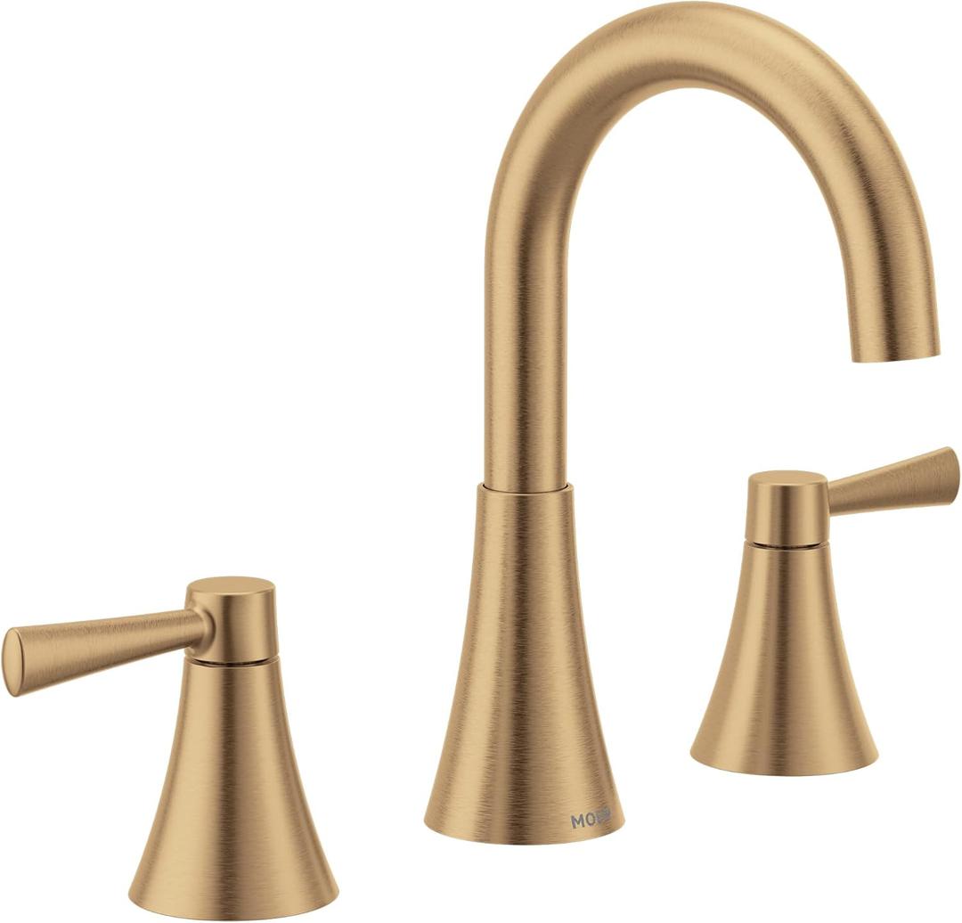 Moen Ronan Bronzed Gold Two-Handle Widespread Modern Bathroom Faucet, Valve Included, 84023BZG