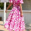 KIRUNDO Floral Maxi Dresses for Women 2026 Spring Summer Wedding Guest Short Sleeve Smocked Waist Flowy Beach Vacation Dress (XXL)