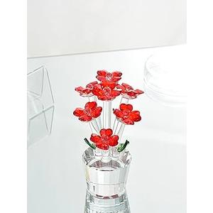 Cherry Blossom Crystal Flowers with Stems - Glass Flowers with Vases Japanese Cherry Gifts Decor for Wife Girlfriend Women - Crystal Collectible Home Table Decor for Valentines Wedding Gifts (Red)