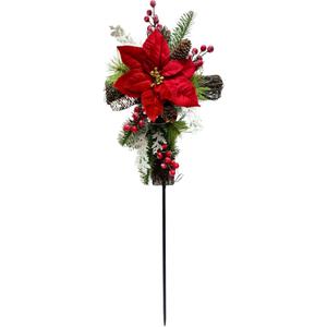Svndlyn Christmas Cross Stake Poinsettia Metal Cross with Pine Cones Pine Needles Red Poinsettia and Berries for Christmas Holiday Party Home Garden Lawn Walkway