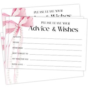 2 x Pink Bow Advice and Wishes Cards for the Mr and Mrs Watercolor Advice Cards Perfect for Guests Weddings Baby Shower Graduation Date Night Wedding Games Double-Sided Fill in Style 25 PCS - DH508
