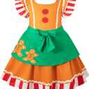 bakjuno Gingerbread Girl Costume Christmas Gingerbread Girl Dress+ Gingerbread Headband (5-6 Years, Brown)