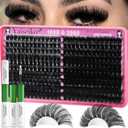 Lash Clusters Kit 100D+200D Thick Volume Eyelash Clusters Kit 12-25mm Wispy Individual Lashes D Curl Long Cluster with Lash Bond and Seal Waterproof DIY Lash Extension Kit(KIT-280PCS)