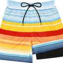 Sarfel Boys Swim Trunks with Compression Liner Kids Swimsuits Boys Bathing Suit Kids Board Shorts Teen Boy Quick Dry Shorts (10-12 Years, Blue Red Orange Stripes)