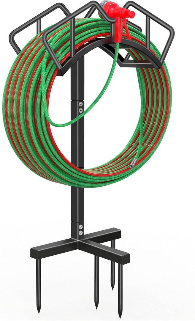 Qatsrin Super Stable Garden Hose Holder, Removable Water Hose Holders Stand Holds 150-Feet Hose, Detachable Hose Storage Hanger Rack for Outside Yard Lawn Farm, Black
