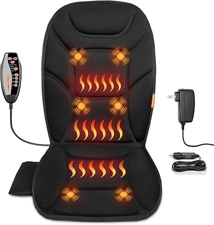 CARSHION Massage Seat Cushion with Full Back Thighs Heat Back Massager for Chair with 3 Heating Pads 6 Vibrating Motors, Massage Chair Pad for Home Office, Heated Seat Cover Warmer for Pain Relief
