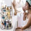 Zufudo Rotating Makeup Organizer Countertop 3 Tier Lazy Susan Trays Clear Skincare Perfume Storage for Bathroom Counter Vanity, Transparent