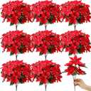 Hotop 8 Bundles Christmas Glitter Poinsettia Artificial Bushes 12.6 Inch Poinsettia Flowers Bushes Christmas Decorations Ornaments for Indoor Outdoor (Red with Gold Edge)