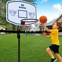 Large Trampoline Basketball Hoop, 28.2"x19.7" Backboard, Fits Diameter 25mm - 32mm Straight & Curved Pole, Universal Adjustable Trampoline Basketball Hoop Attachment with Mini Ball & Pump for Outdoor
