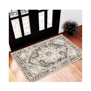 2'x3' Black-Purple Khaki Area Rug Washable Door Mat Vintage Distressed Doormat Indoor Entrance Traditional Thin Floral Print Non Slip Carpet for Kitchen Bathroom Bedroom Living Room