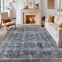GarveeHome 10x13 Washable Vintage Area Rug Stain Resistant Non-Slip Large Indoor Carpet Non Shedding Soft Low-Pile Carpet Foldable Distressed Retro Floor Mat for Bedroom Living Room Denim