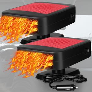 Gisafai 2 Pcs Portable Car Heater 12v 150w for Vehicle That Plugs into Cigarette Lighter 2 in 1 Heating Cooling Auto Windscreen Fan 360 Rotation Windshield Defogger Car Window Defroster(Red)