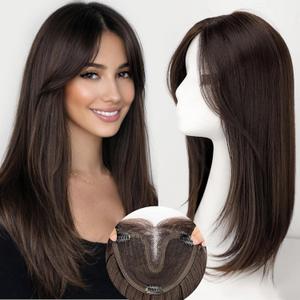 Isaic Hair Toppers for Women 18 Inch Synthetic Hair Pieces, 360 Clips In and Adjustable Bandage Layered Toppers, Toppers Hair Pieces Add Volume for Thinning Hair and Daily Use (Dark Brown)