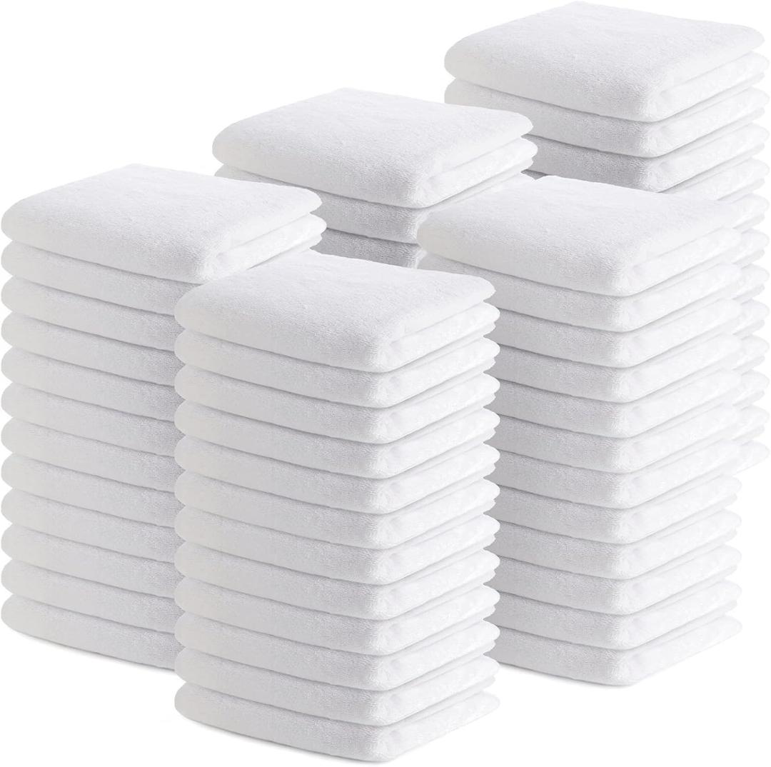 Buryeah 100 Pieces Cotton Washcloths 100% Ring Spun Cotton Wash Cloths Bulk Absorbent and Soft Feel White Towels for Bathroom, Spa, Gym and Face Cleaning (12 x 12 Inches)