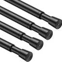 4PCS Tension Curtain Rod 33 to 59 Inch,Black Short Curtain Rods No Drilling,Loaded Expandable Spring Curtain Rods for Windows Kitchen,Closet,Cupboard,Door,Bookshelf