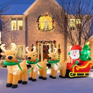 Sizonjoy Outdoor Christmas Inflatables Decorations,13 FT Lighted Christmas Inflatables Santa Claus on Sleigh with 3 Reindeer & Christmas Tree for Indoor Outdoor Home Holiday Yard Decorations
