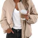 EVALESS Puffer Jackets for Women Zip Up Oversized Bomber Jackets Winter Outfits for Women Dressy Causal (XX-Large, Beige)